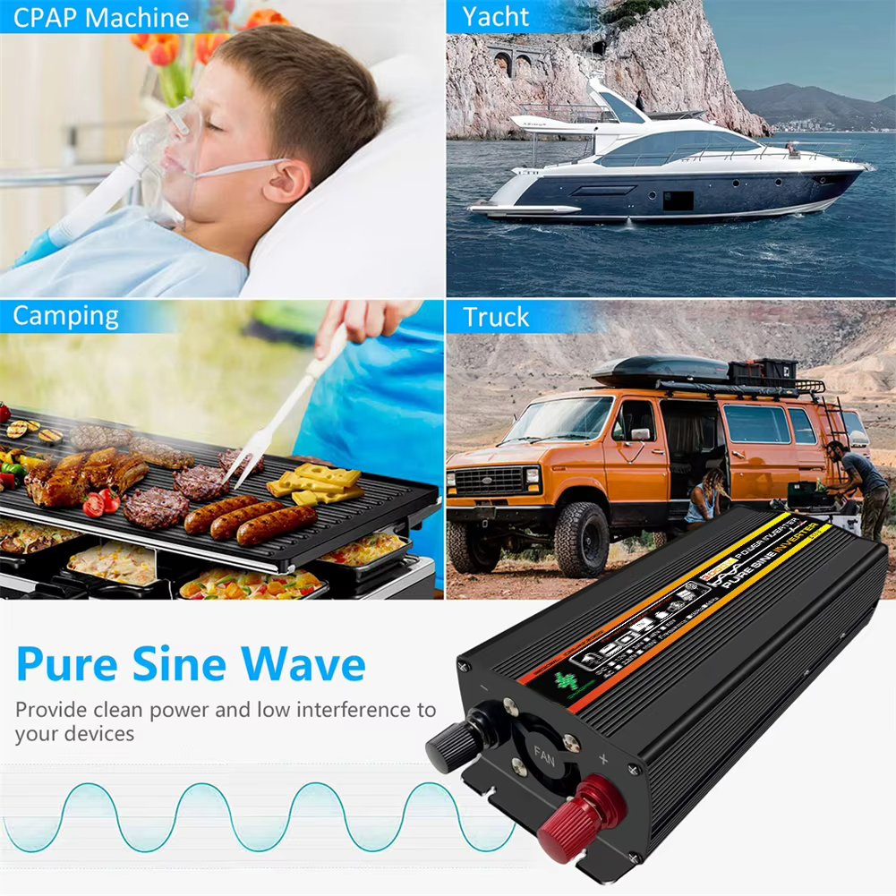 Digital Power Inverter Pure Sine Wave DC 12V To AC 220V Car Inverter Dual USB EU Plug 3000/4000/6000/8000W for Vehicle Appliance