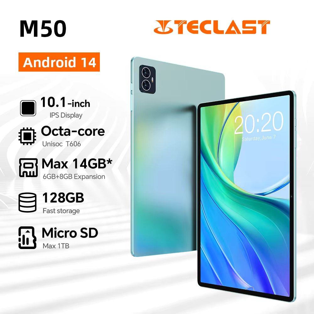 Teclast M50 Android 14 Tablet T606 8-core Max 14GB RAM 128GB ROM 10.1" Incell Fully Laminated TÜV Rheinland Dual 4G VoLTE GPS  8mm Slim