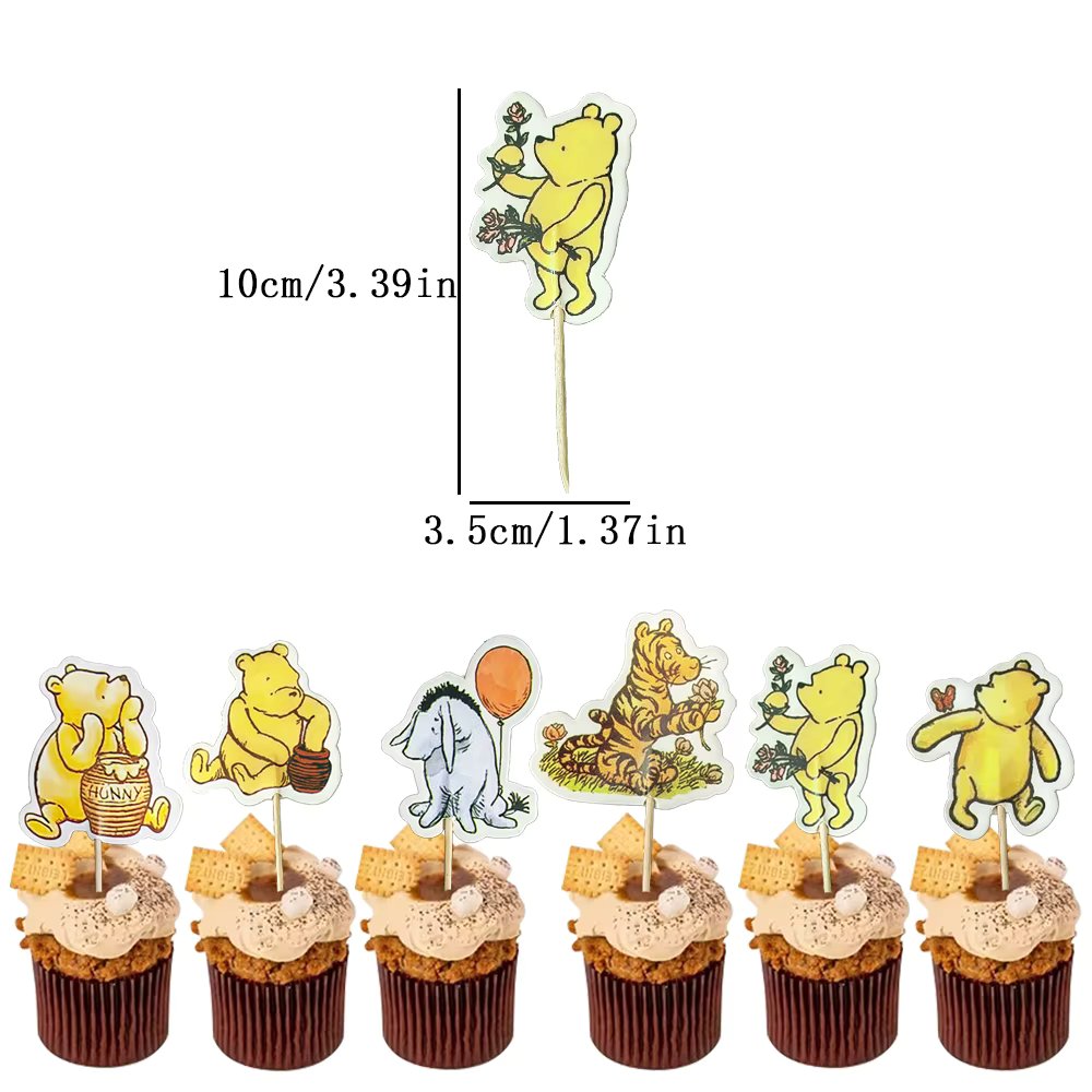 24pcs/lot Birthday Party Decoration Winnie Pooh Theme Cake with Small Insert Sticks Celebrating Decoration Baby Shower Toy Gifts