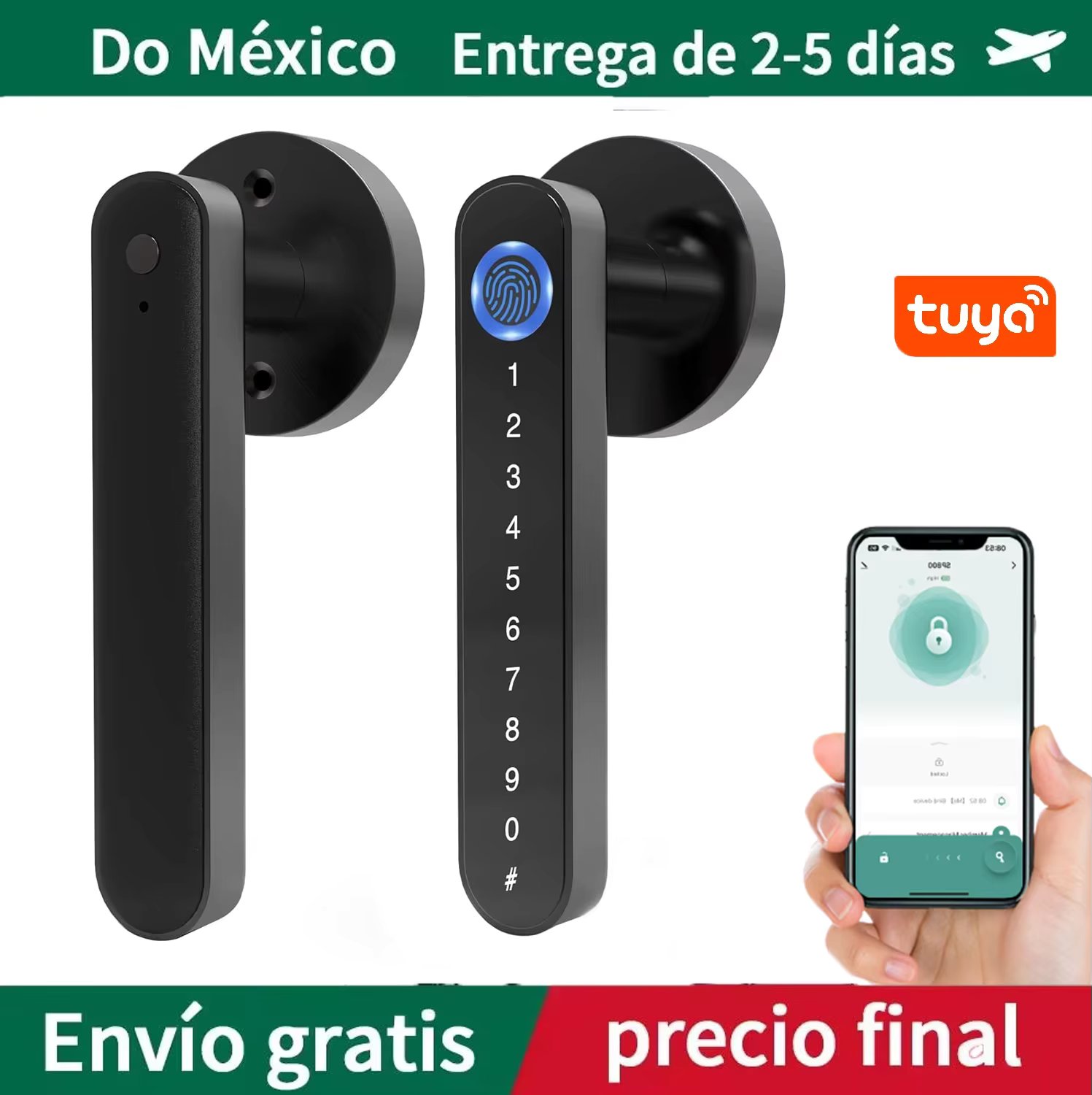 Do Mexico Tuya Digital Electronic Smart Door Lock With Biometric Fingerprint Smart Card Password Key Unlock