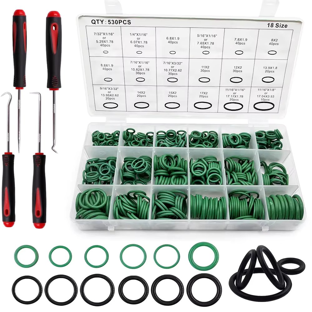 O-Rings Kit Nitrile Rubber Oring Assortment with 4 Hook Set for Various Car Auto Vehicle Repair Plumbing Pressure Washer Air