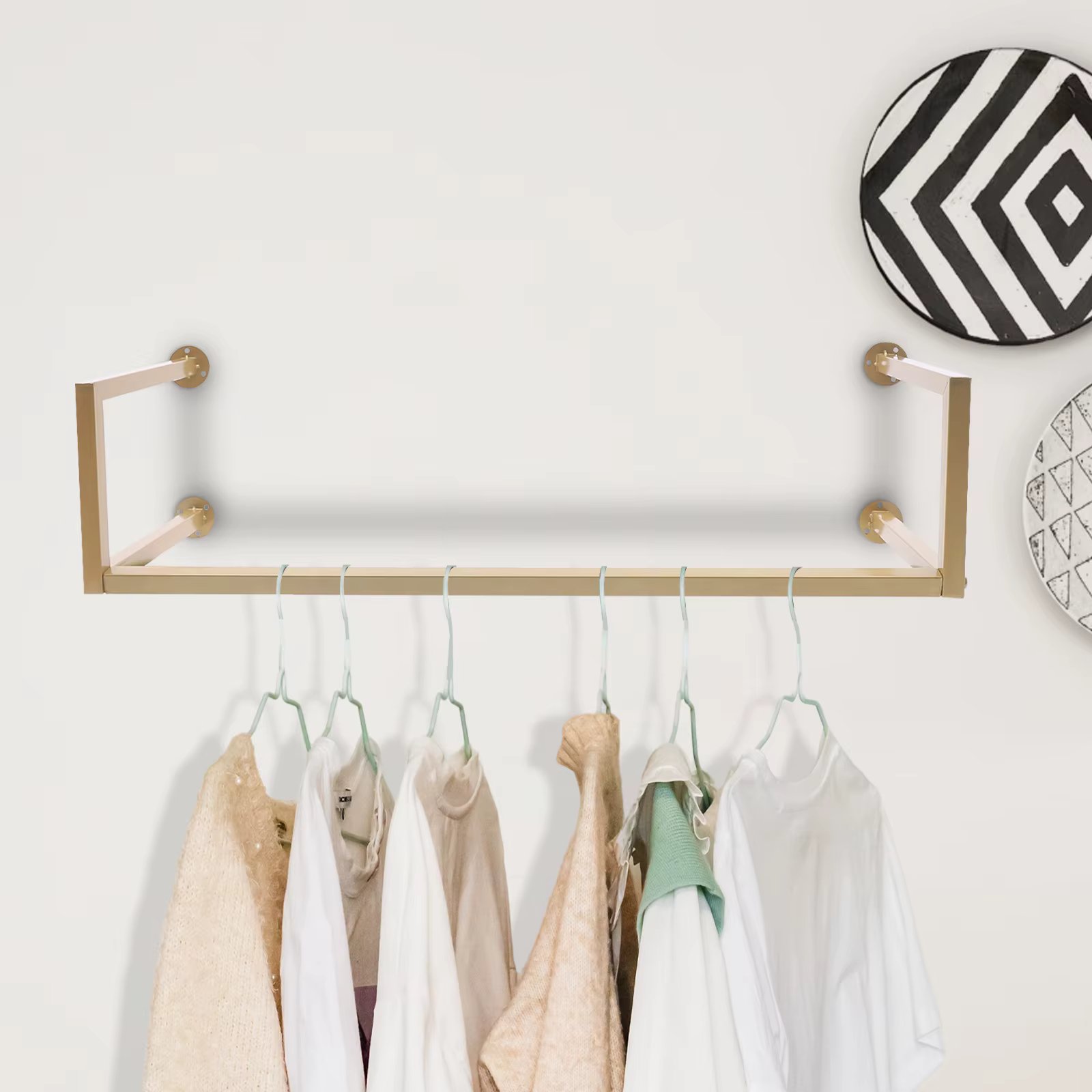 CNCEST Wall Mounted Metal Garment Rack/Bedroom Closet Clothes Rack/Retail Clothing Organizer Space-Saving Vintage Retail Rack