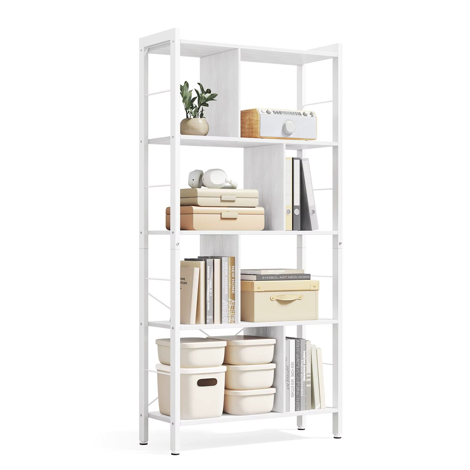 VASAGLE bookcase stand rack, with 10 compartments, Scandinavian style