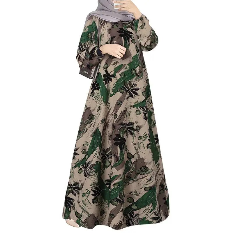ZANZEA Women Floral Printed Muslim Dress Vintage Long Sleeve Abaya Hijab Sundress Robe Femme Eid Mubarek Dubai Turkey Vestido
