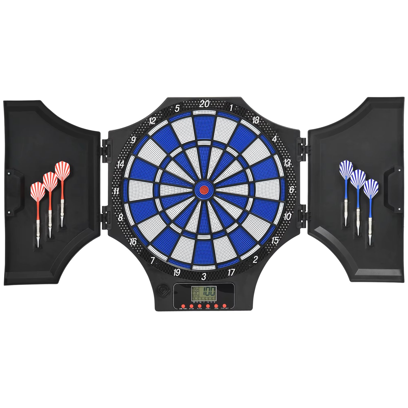 SPORTNOW Electronic Foldable Target with 31 Games for 8 Players Electronic Dart Set with 6 Darts and 6 Tips Replacement LCD Screen 83x45x4 cm Black