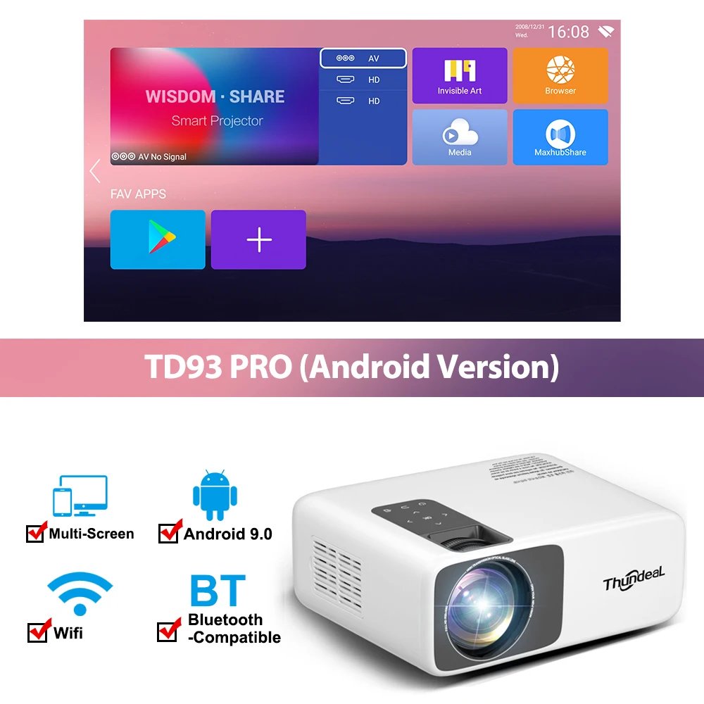 ThundeaL Full HD Projector 1080P 2K 4K Video LED 3D Portable Projector TD93Pro Mini WiFi Android Home Theater TD93 Pro Beamer