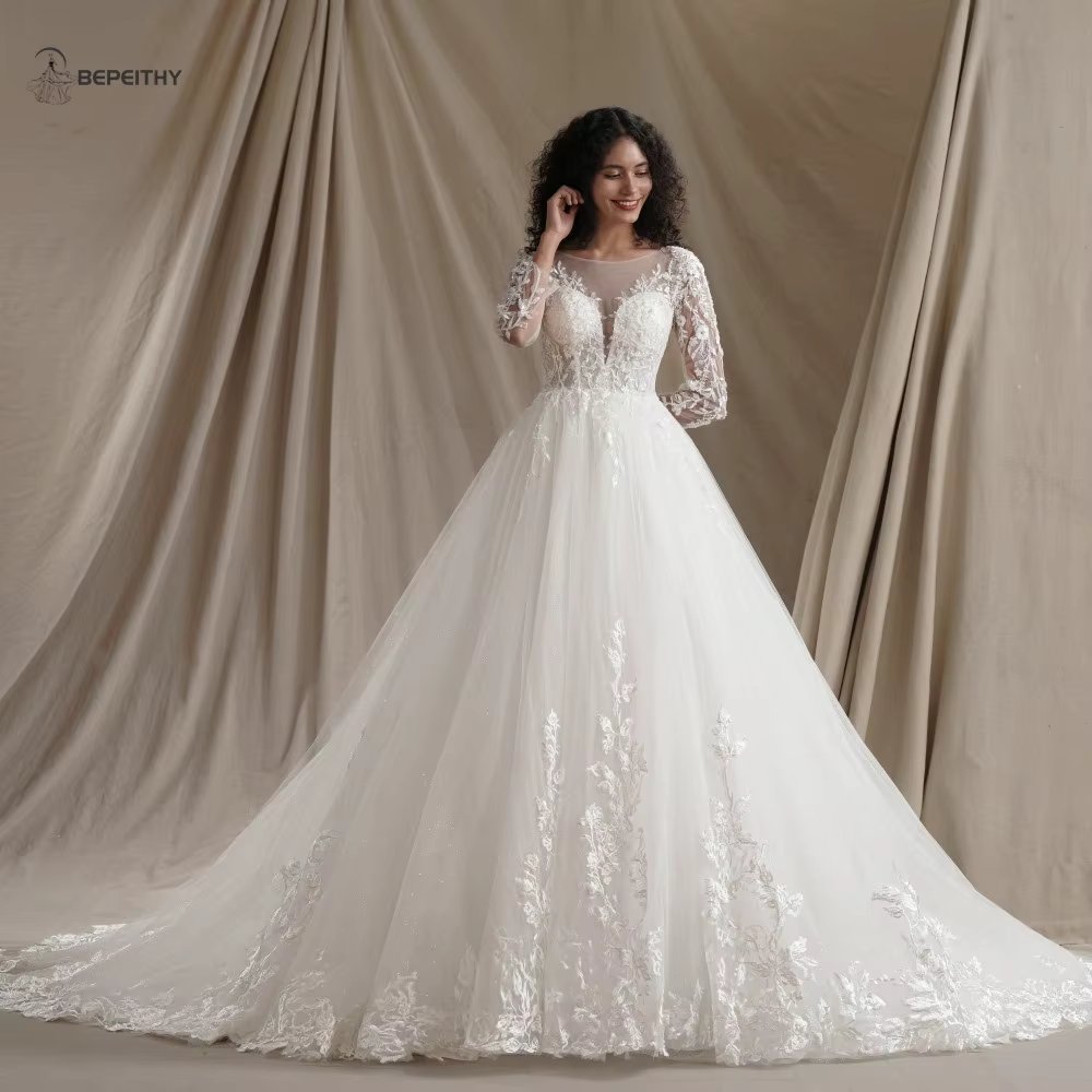 BEPEITHY Customized Gorgeous Full Sleeves Lace Wedding Dresses 2025 For Women Boho Romantic Bridal Gown Vestidos De Novias