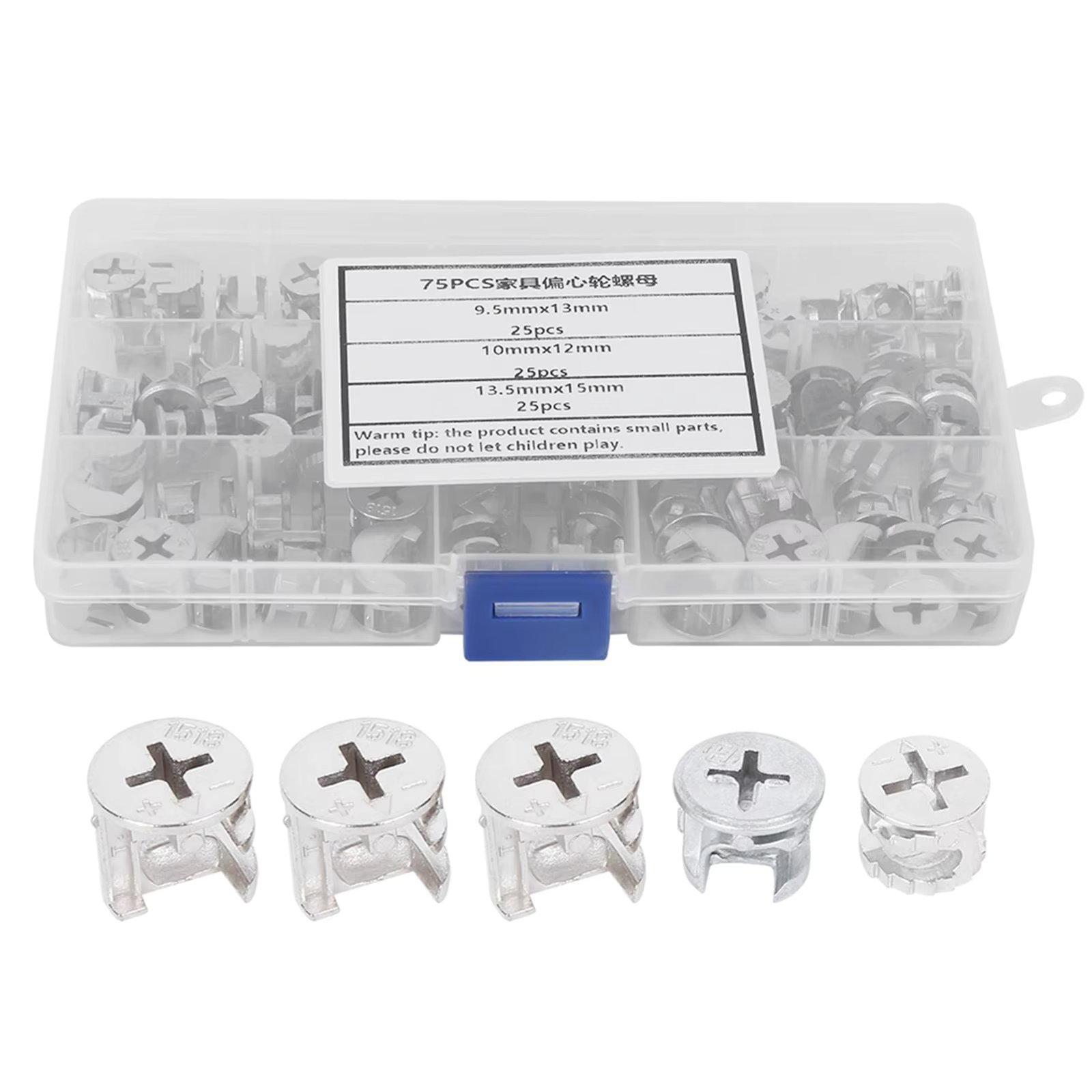 75Pcs Furniture Eccentric Cam Nuts Set - 3-in-1 Connector Fasteners & Hardware Accessories