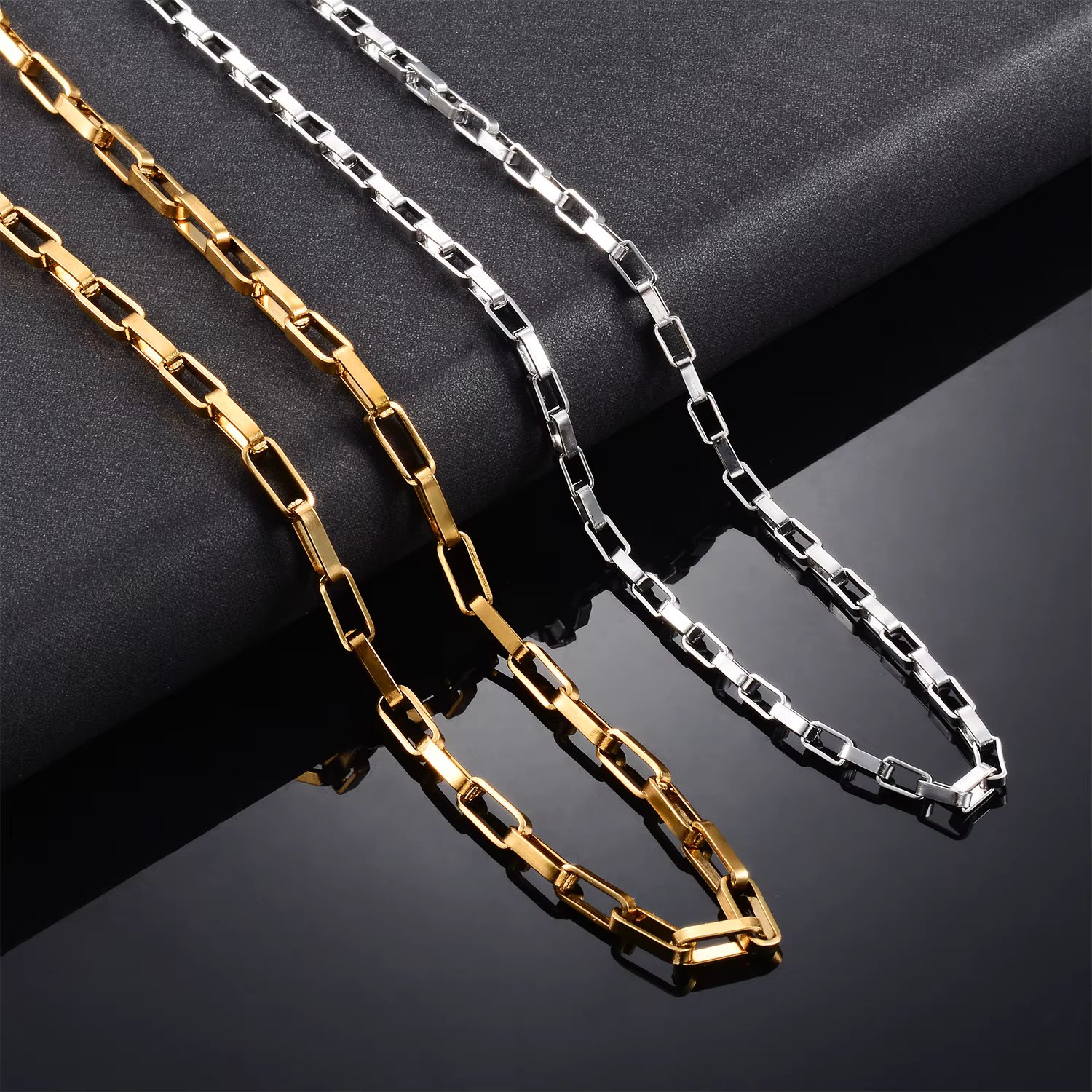 2MM 2.5MM 3MM Punk Rectangle Link Stainless Steel Long Square Box Necklaces Sweater Chain For Men Women Jewelry Gifts