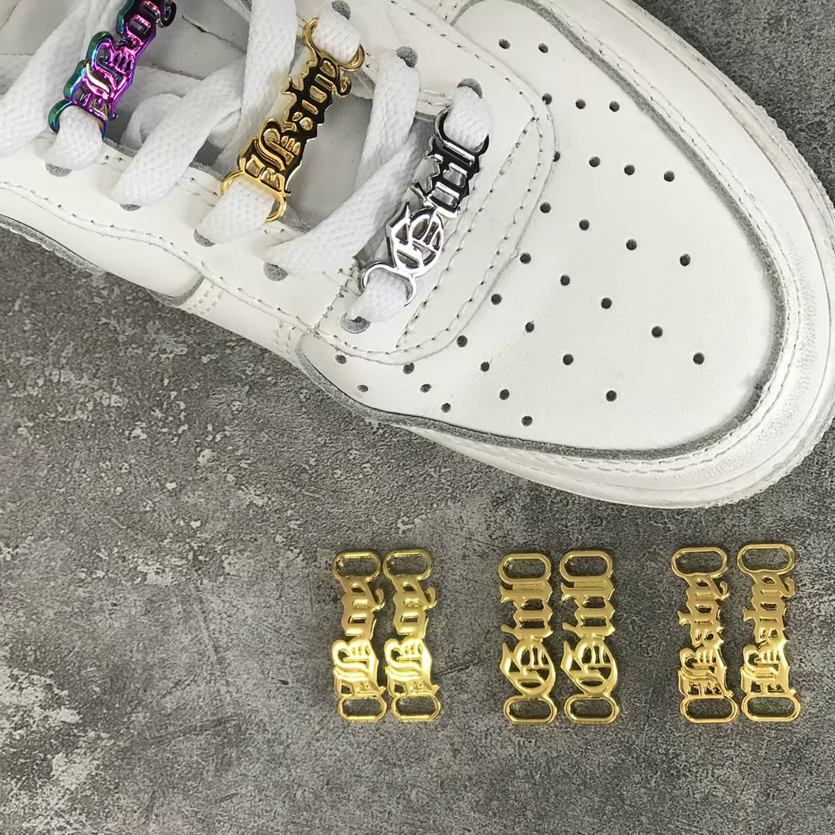 1Pair DIY Letter Shoelaces Buckle Decorations Sneaker Kits Metal Lace Buckle Stylish Sports Metal Kits Shoelaces Accessories
