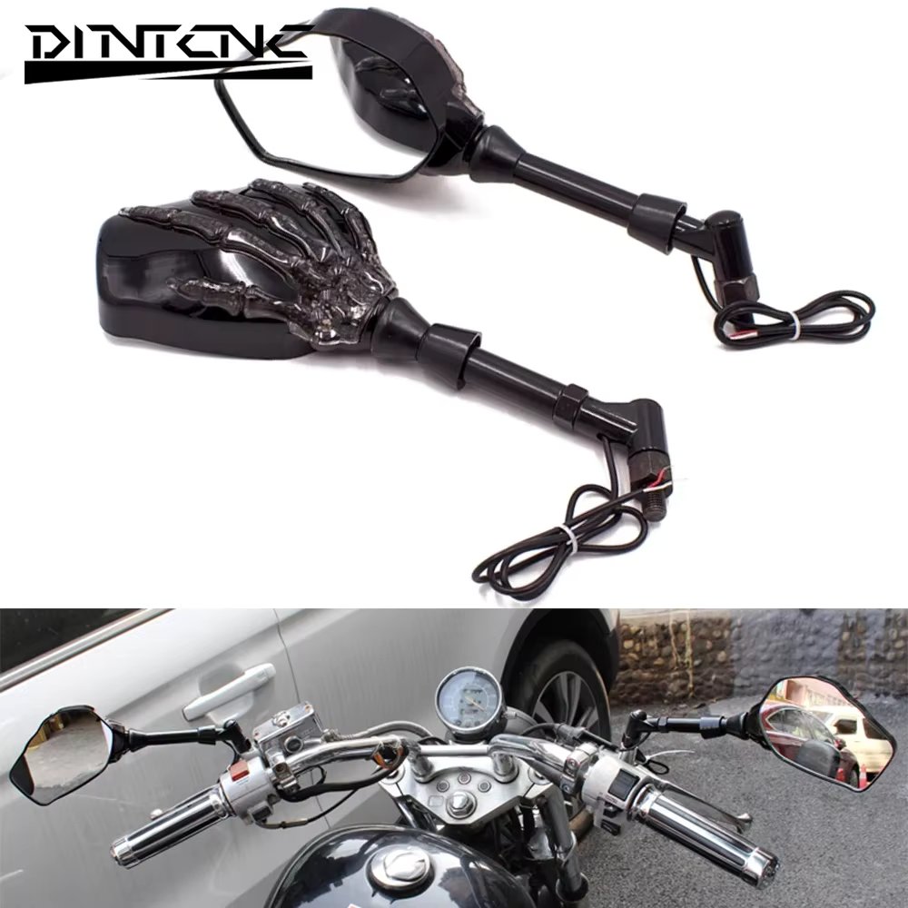Motorcycle Accessories Universal for M8 M10 for Harley for Honda Motorcycle Skull Skull Claw Rear View Mirror with Amber