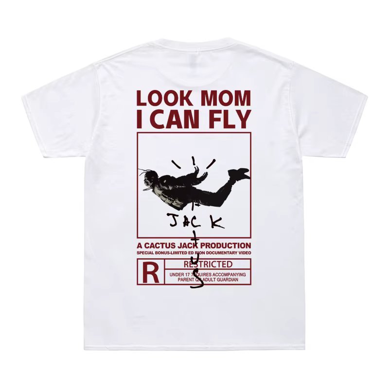 New Arrival  Summer T-Shirt LOOK MOM I CAN FLY Funny Print T Shirt Men Women Cactus Jack Swag Hip Hop Streetwear Top