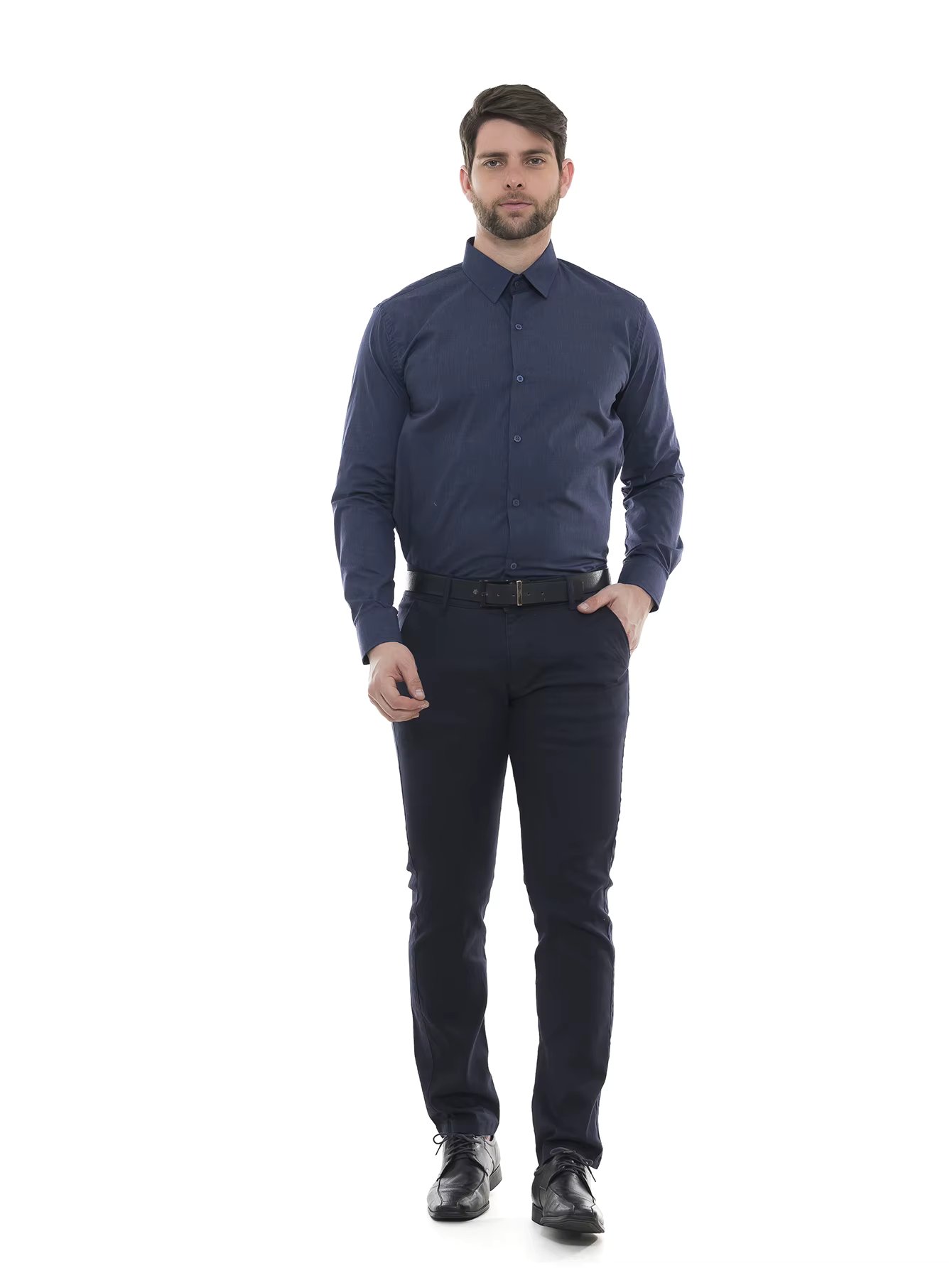 Men's KIT 2 PCs-Navy Blue Taree Trousers and Navy Blue Premium Linen Type Social Shirt