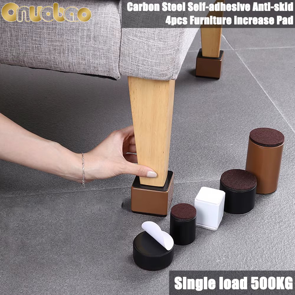 Onuobao 4PCS Square Carbon Steel Furniture Heightening Foot Pad Wear resistant skid Table Coffee Table Sofa Bed Anti slip Leg