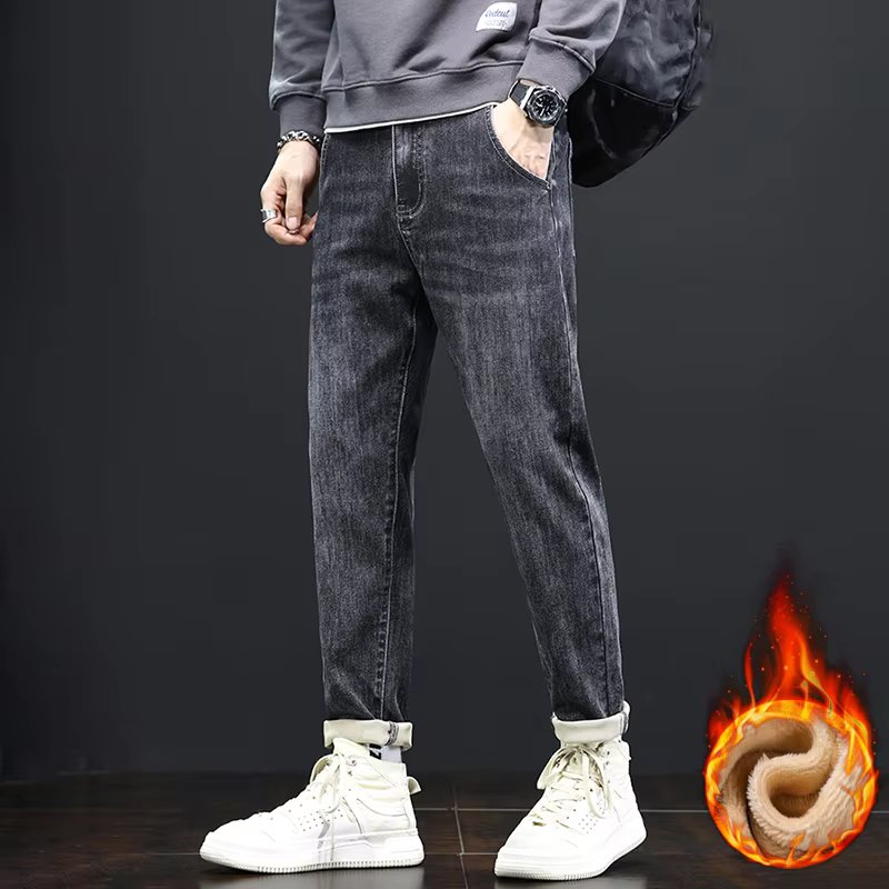 Trend In Men's Warm Winter Dont jeans Slim straight Span Casual Denim Pants DN0638