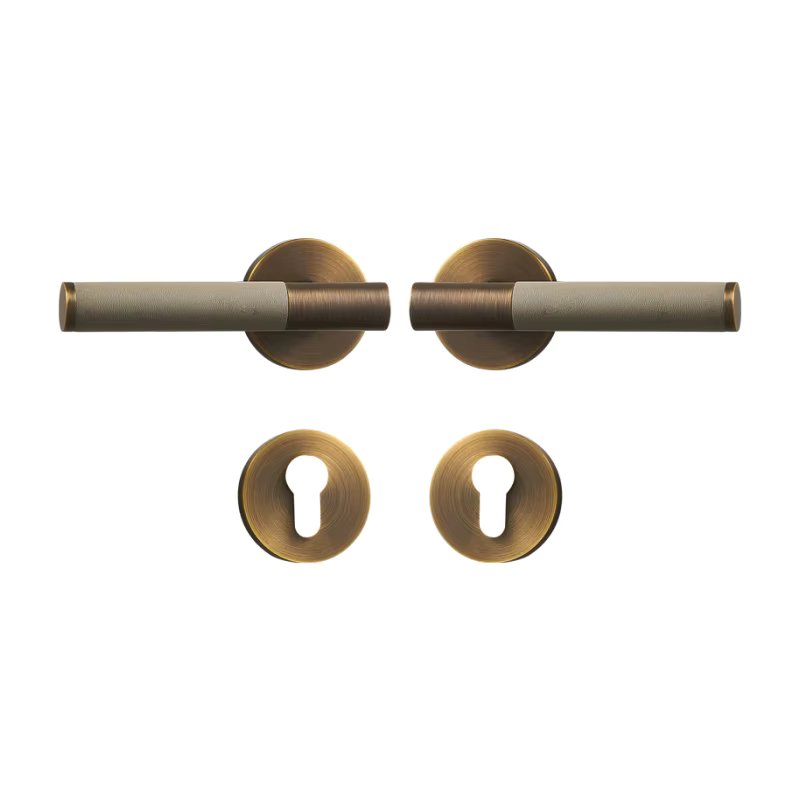 Dooroom Brass Leather Door Lock Set Modern Italian Style Interior Bedroom Bathroom Double Wood Door Lever Set Dummy Handle