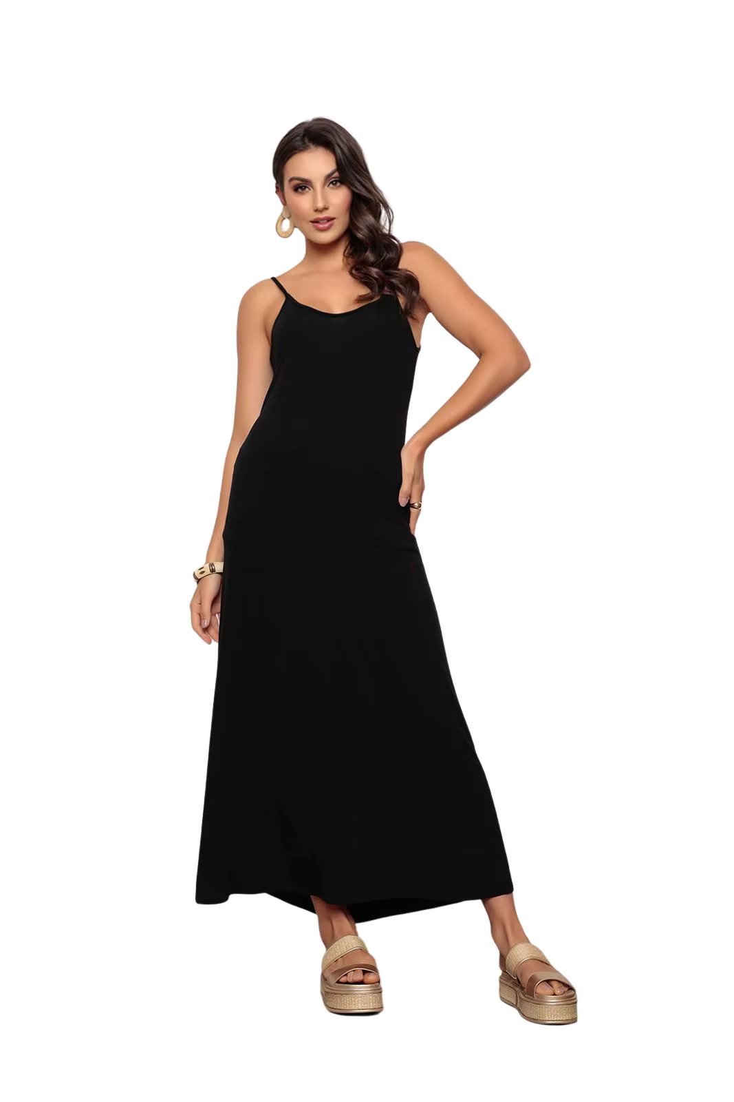 Long Poly Dress with Black Pockets