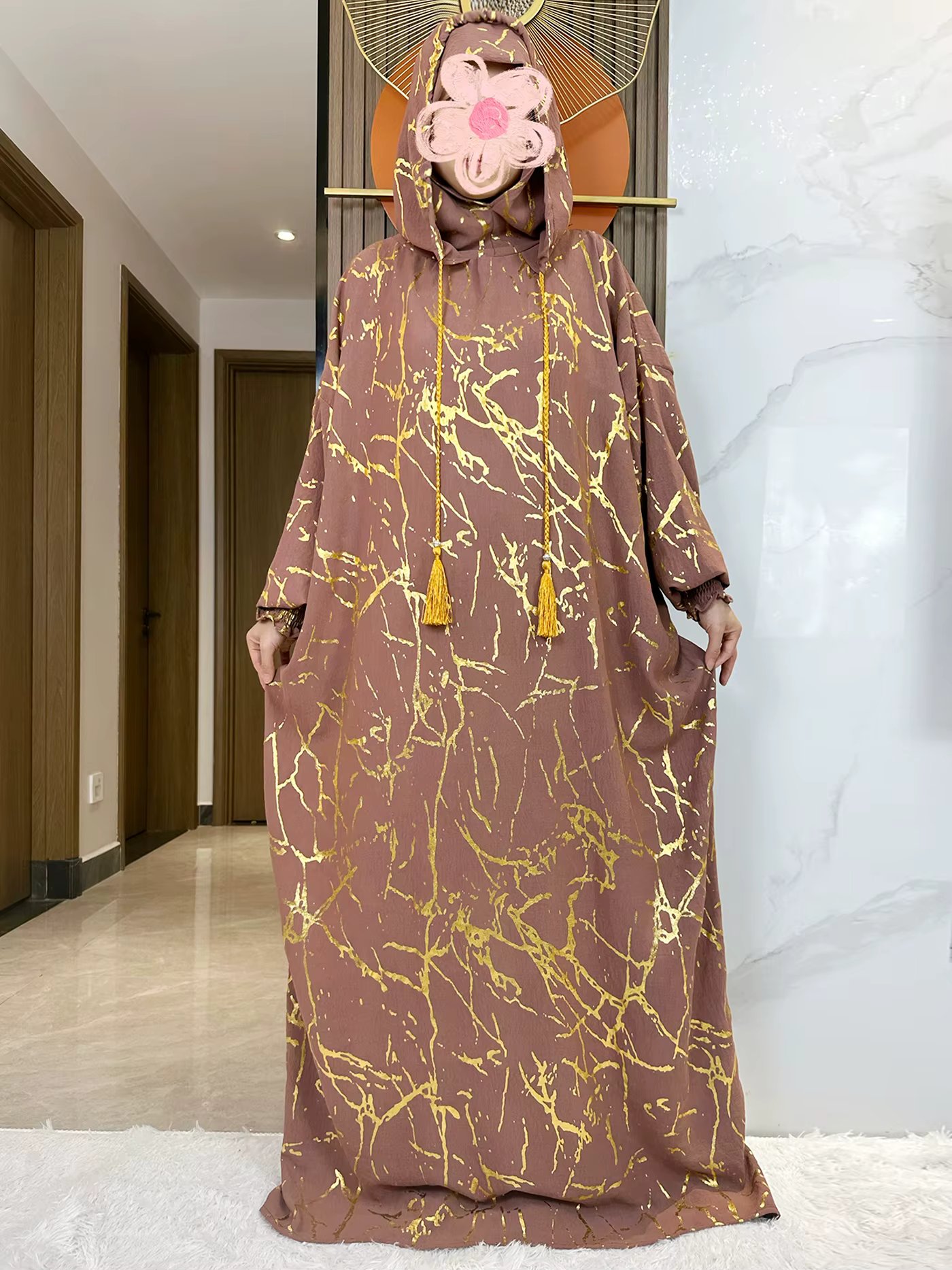 New 2024 Ramadan Muslim Two Hats Abaya Dubai Turkey Islam Prayer Garment Cotton Jacquard Fabric Islam Women Dress Kaftan