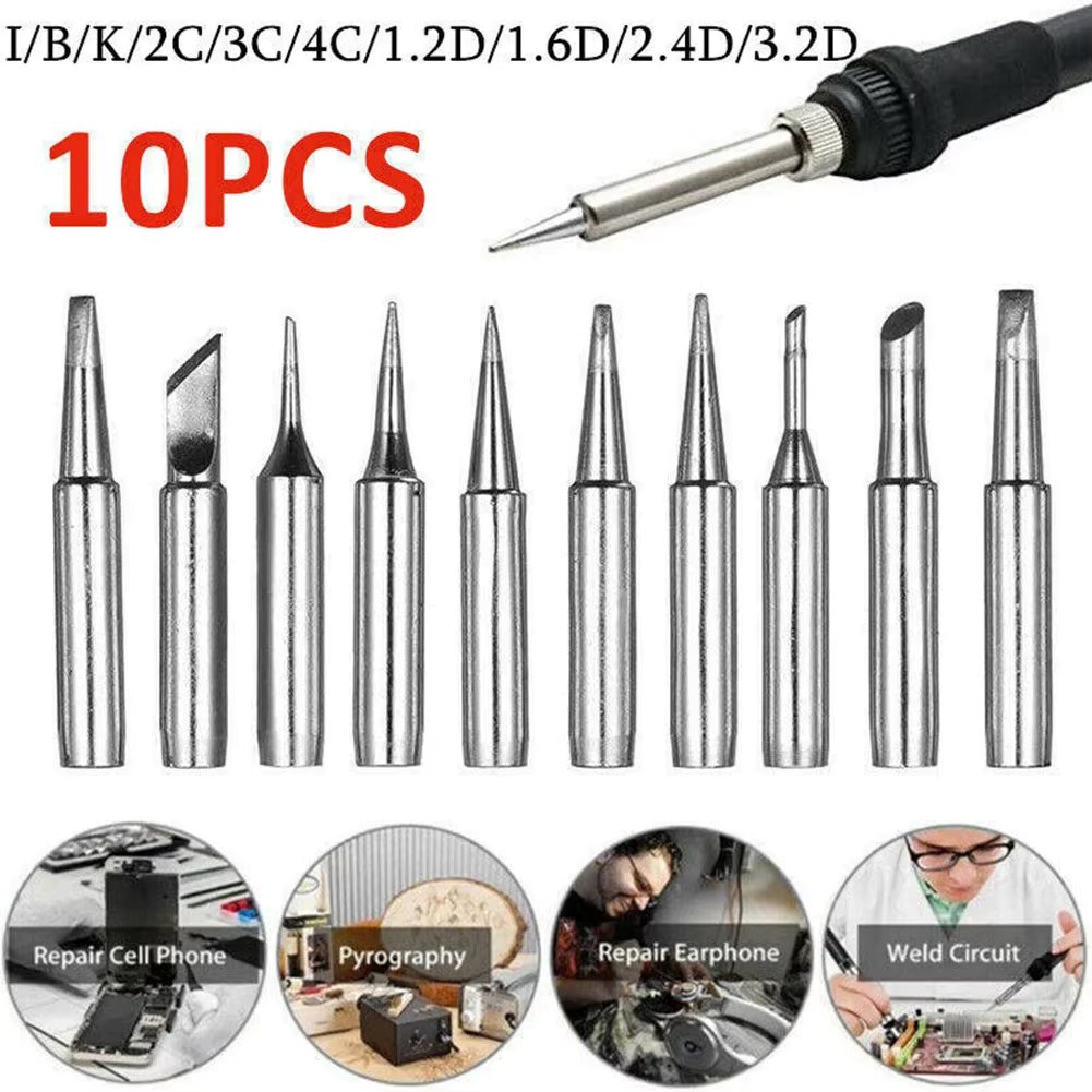 10pcs Practical Soldering Iron Tip 900M-T 200°～480° 852D 878D 900M For Rework Station Electric Soldering Iron Head Welding  Tool