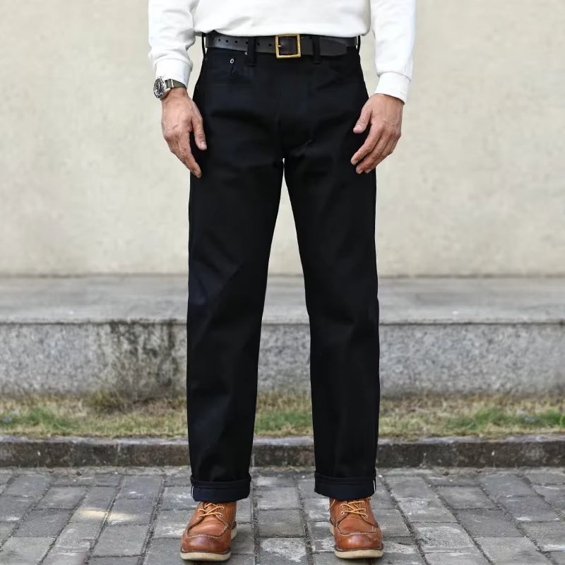 Sauce Zhan SZ6601-BL Mens Jeans Black Jeans Double-sided Dyeing Sanforized Selvedge Denim Jeans  16 Oz Regular Fit