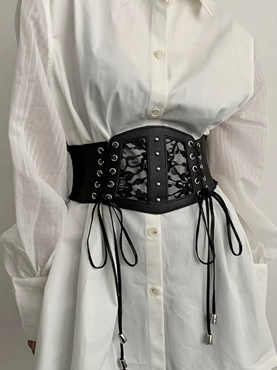 Lace Elastic Retro Pin Buckle Ladies's Cummerbunds Girdle Tie Rope Wide Multi-size Belts For Women On Shirt Dress Girdle Corset