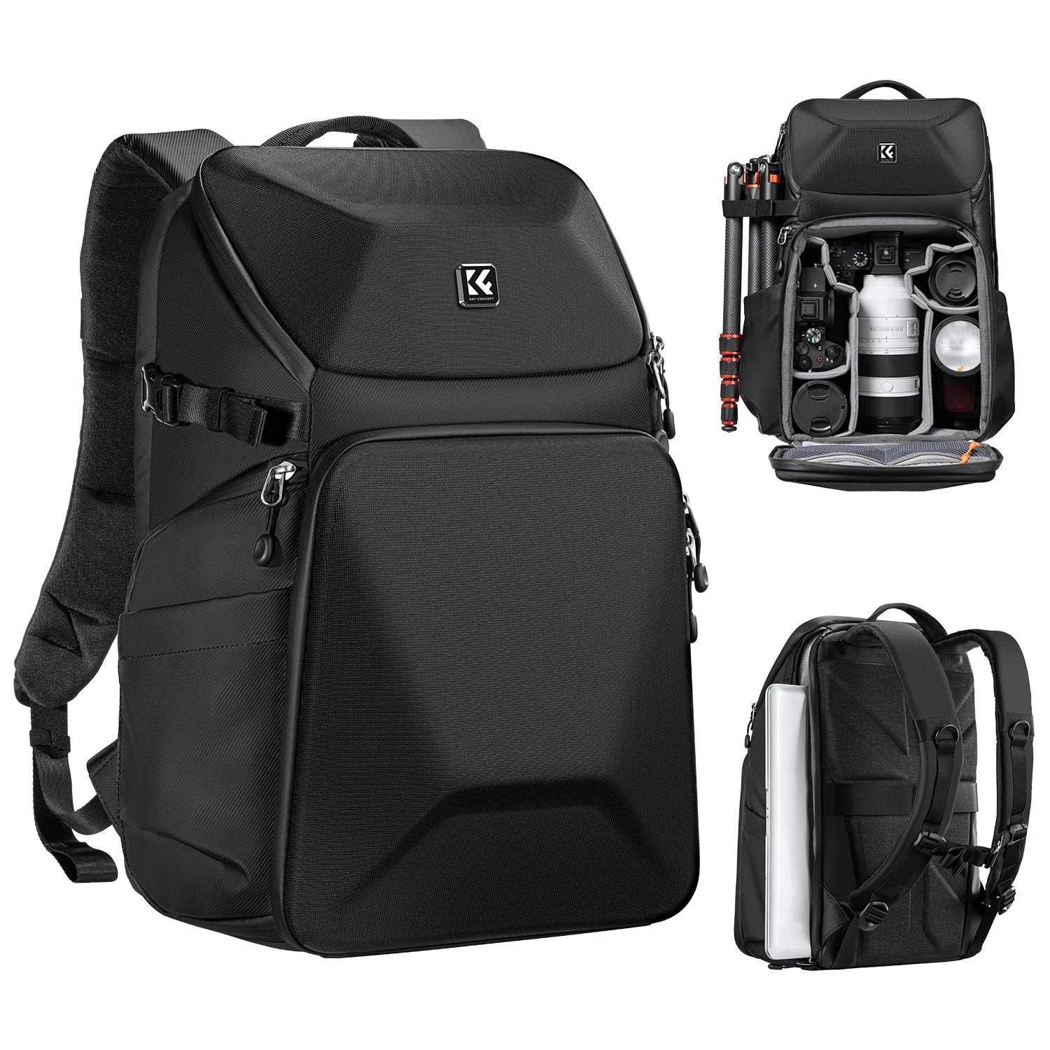 K&F Concept Outdoor Sports Camera Backpack 20L Waterproof Front HardShell Camera Bag For DSLR Camera/15.6" Laptop/Tripod Holder