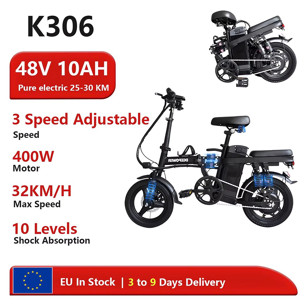 48V 10AH Folding Bike Electric cycle Adults Ebike 400W 14 inch pulls Electric trucks City With 10 Levels Shock Absorption