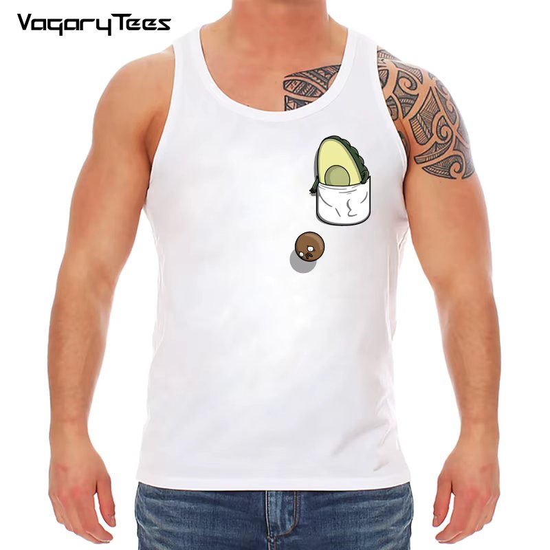 VagaryTees New Avocado Shirt Vegan Tops men Harajuku Kawaii Tank top   Novelty Creative Pocket Vest Fashion Top