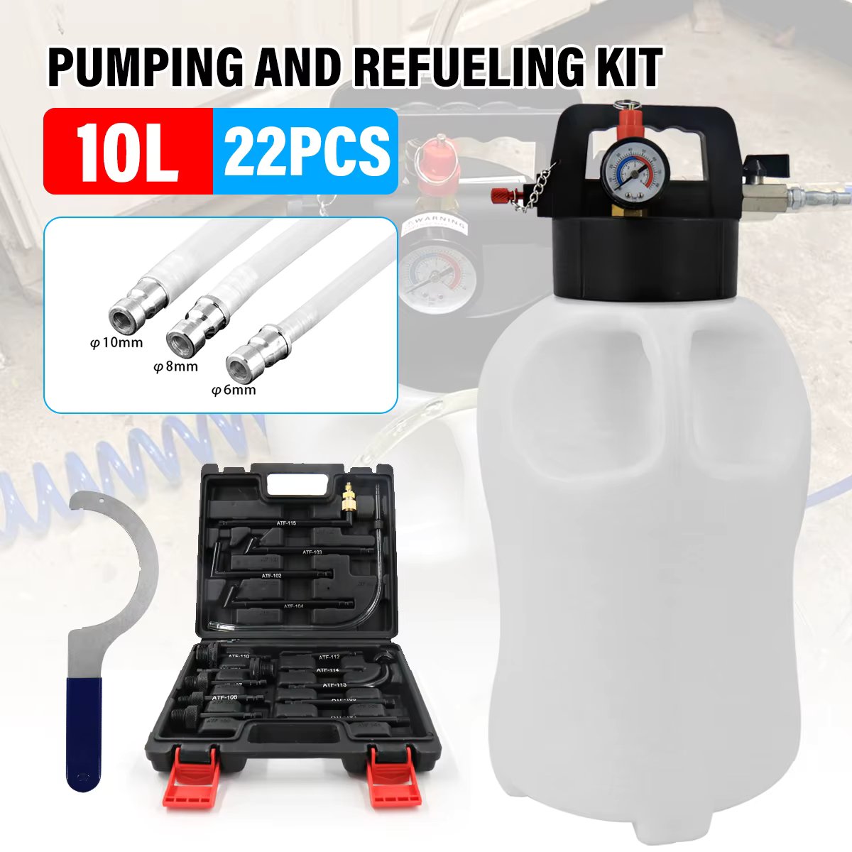 10L Pneumatic Transmission Oil Filling & Replacement Pump Tool + 15 ATF Adaptor