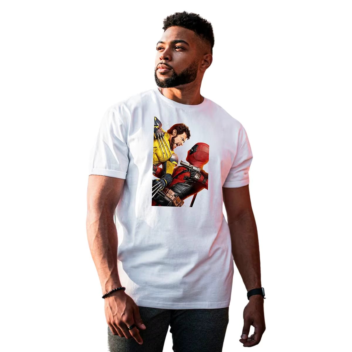 Men's Deadpool and Wolverine Fight Printed T-shirt 100% Cotton