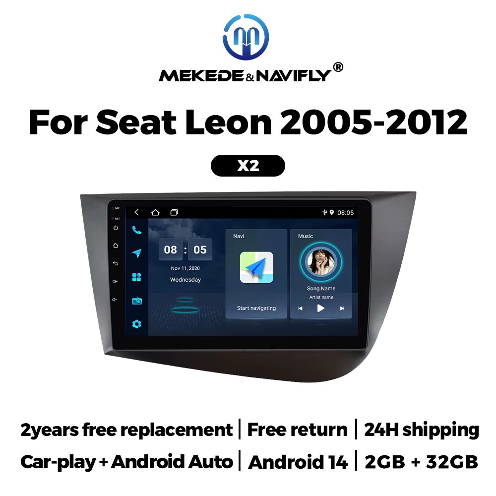 NaviFly 9inch Wireless Carplay Android Auto 2 Din Car Radio For Seat Leon 2 MK2 2005-2012 Multimedia Player GPS Stereo Head Unit