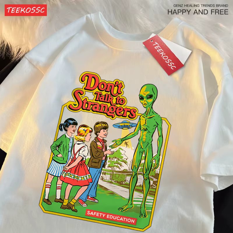 Don’T Talk To Strangers Print T-Shirt Street Breathable Tshirt Fashion Loose Tees Cotton Oversized Street Clothes Men Women