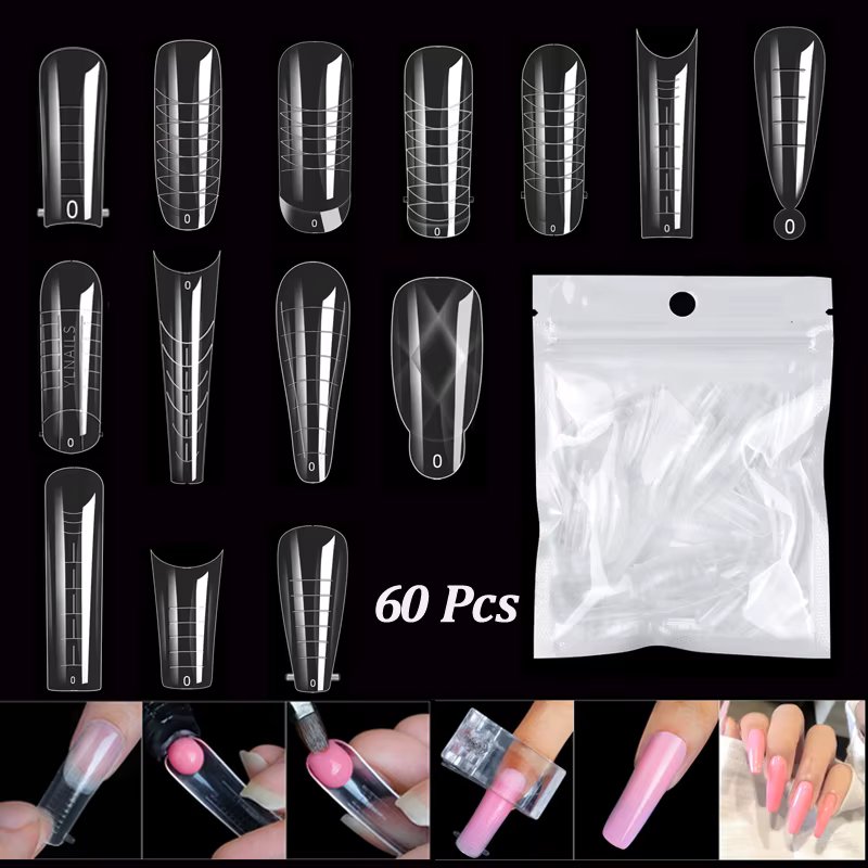 60pcs/Bag Extension Nail Forms For UV Gel Polish Quick Building Mold Acrylic False Nail Art Tips Dual System Manicure Accessory