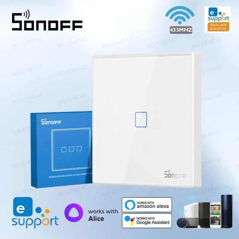 SONOFF T2EU RF Smart Switch Sticky 433MHz Wireless RF Remote Control Wall Panel 86 Type Touch Switch 1/2/3 Gang TX Wall Switches