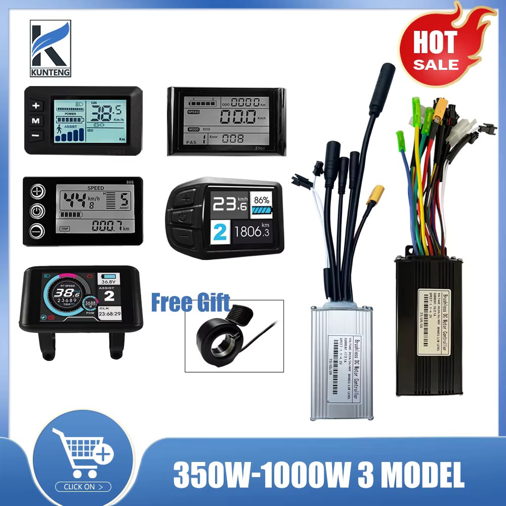 Electric Bicycle 36V/48V 3 Model Sinewave Controller 17A 26A 30A S866 S900 GD01 UKC1 Display SM/WP Plug For Ebike Accessories