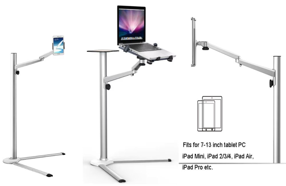 UP-8 Multifunction 3in1 Computer Floor Stand for All Laptop/Tablet PC/Smartphone Holder Height/Angle Adjustable with Mouse Tray