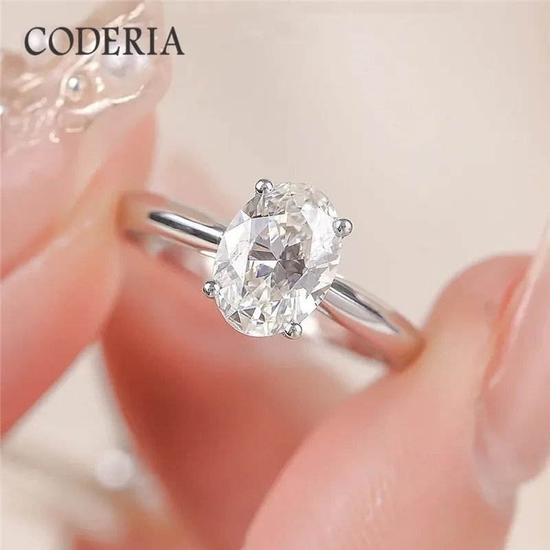 Silver S925 Oval 2 Carat Moissanite Ring Delicate Jewelry Bridal Wedding Crown Rings Pass Diamond Test