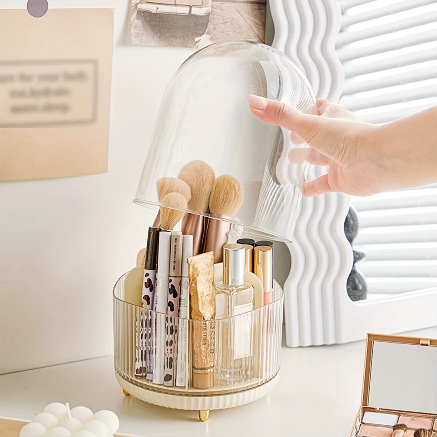 Rotating Makeup Organizer for Brushes, Lipsticks, Skincare - Efficient Storage Solution