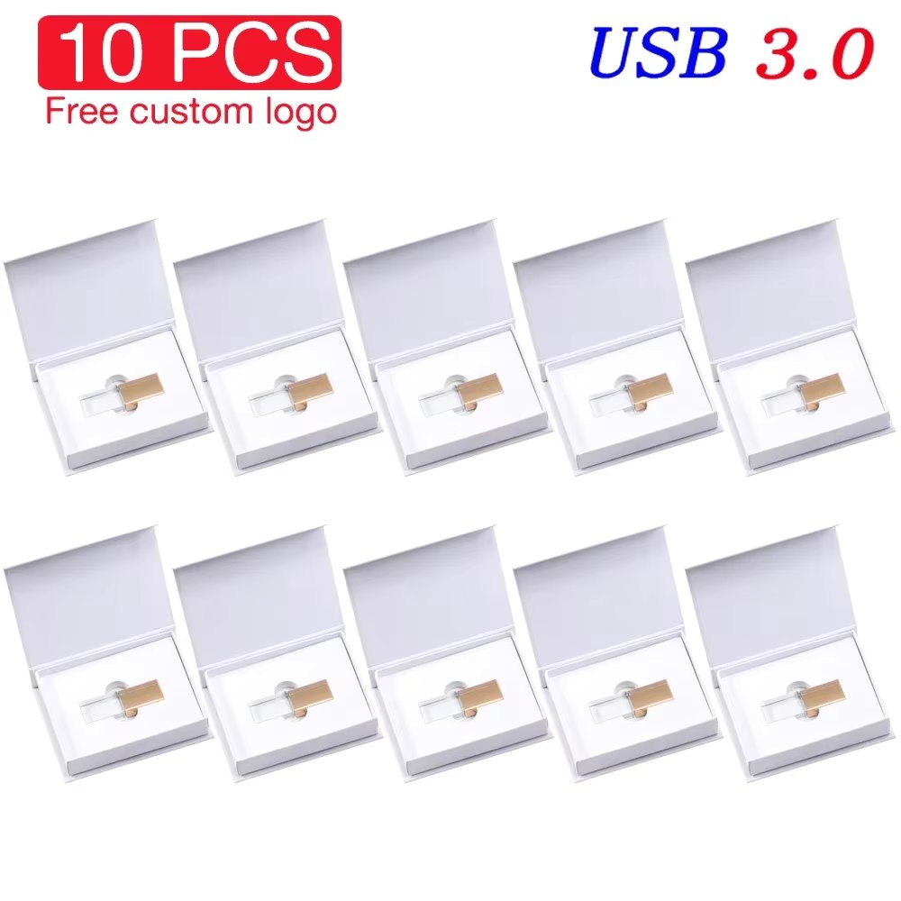 Wholesale Crystal USB 3.0 Flash Drive 128GB Gold Pen Drive 64G Rose Gold Memory Stick Free Custom LOGO Wedding Photography Gifts