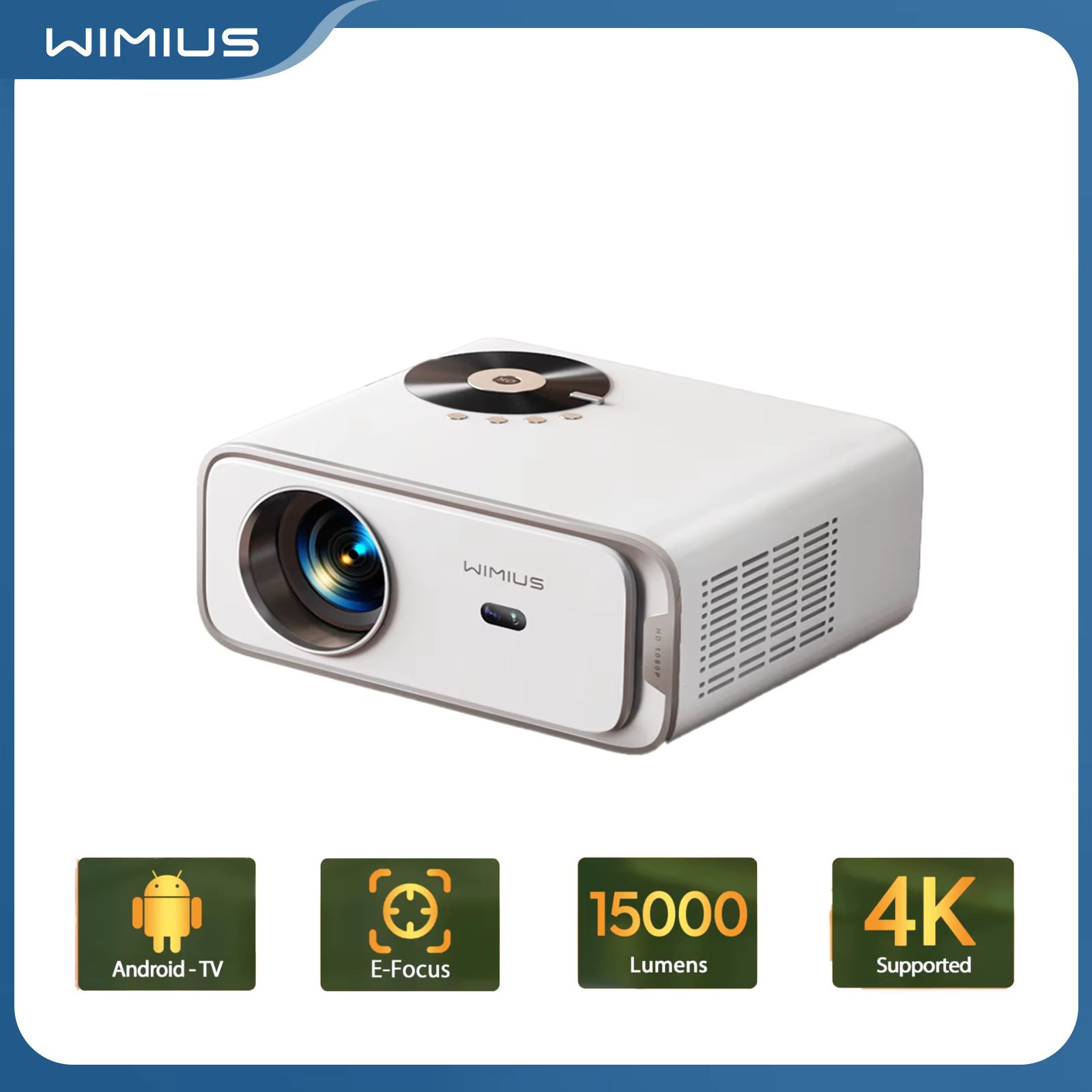 Wimius Projector Native 1080P 25000Lumens Android 9.0 Projectors WiFi 6 and 4P Keystone Portable Projector For Home Theater