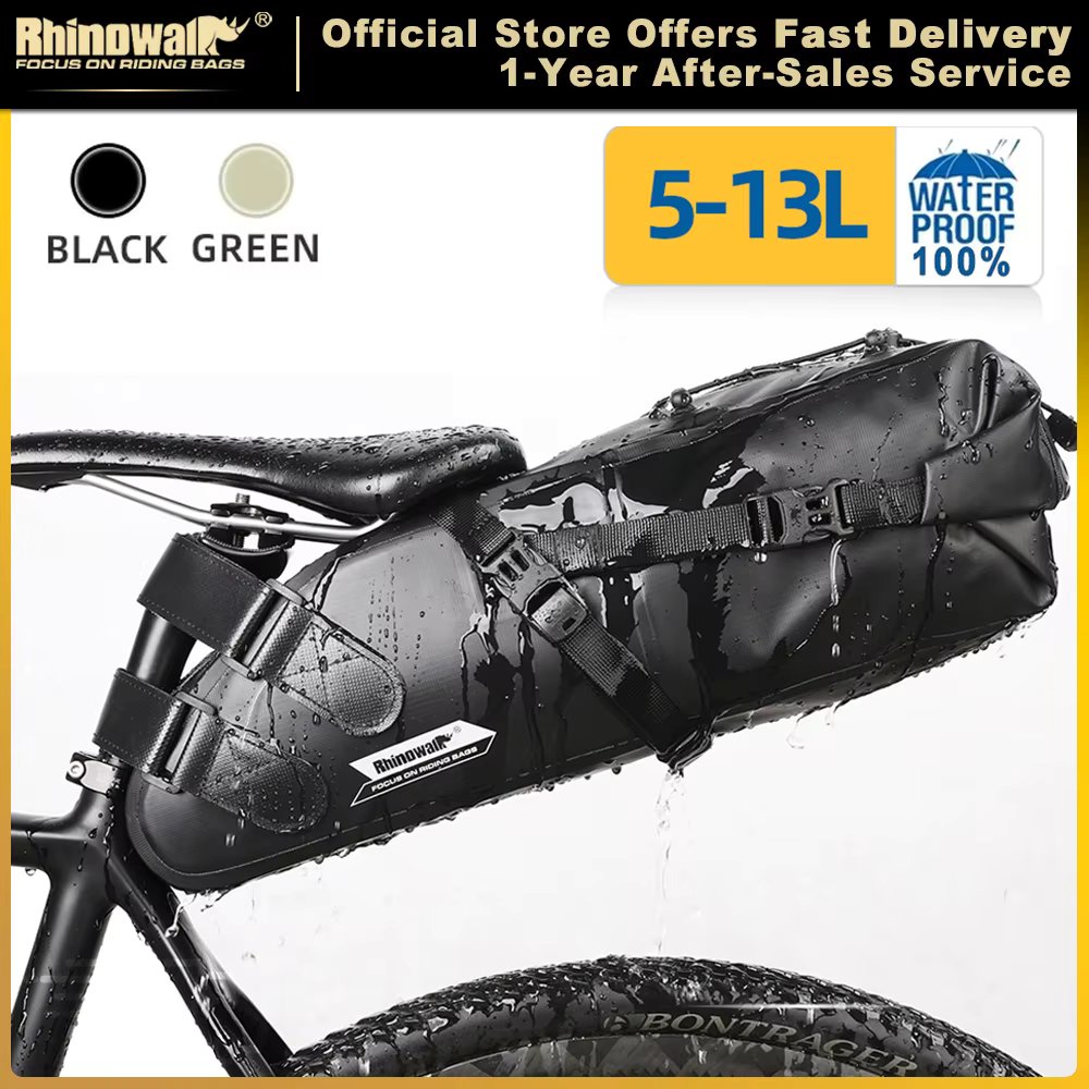 Rhinowalk Bike Saddle Bag Waterproof 5L-13L Large Capacity Foldable Tail Rear Bag Reflective Cycling MTB Trunk Pannier Black