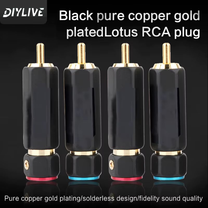 DIYLIVE HiFi Pure copper PR-109 Gold lock type solderless RCA Lotus plug Audio cable connector Signal cable plug