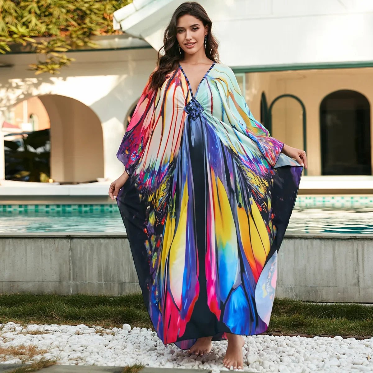 Beach Kaftans for Women Printed Maxi Dresses Hand Woven Cover Ups for Swimwear Summer Vacation Factory Supply Dropshipping