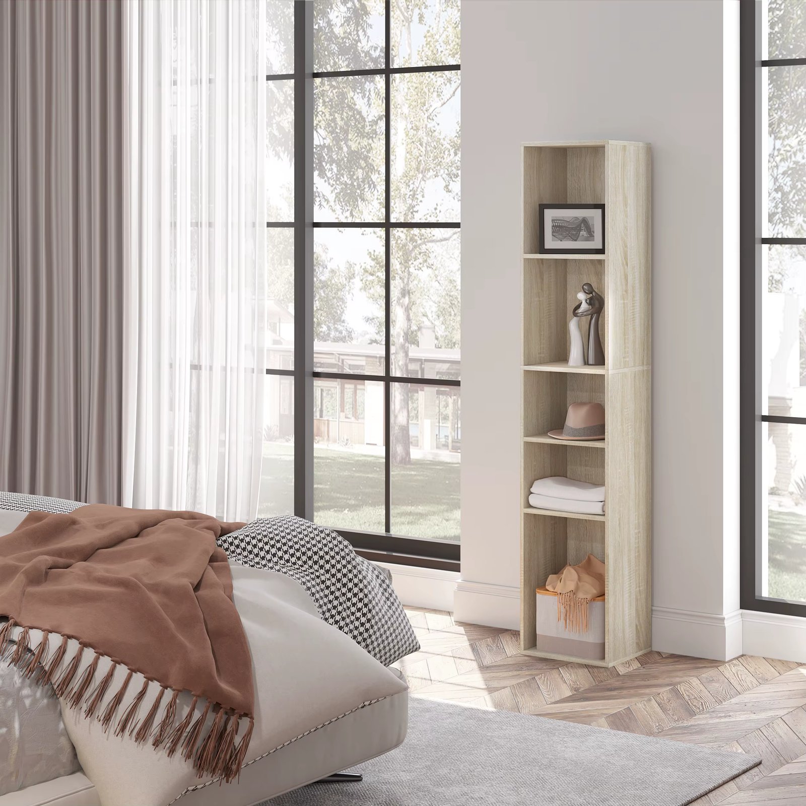 Freestanding Display Bookshelf Bookcase with 5 Cubes Cabinet Room Divider Filing Storage Organizer for Living Room Office