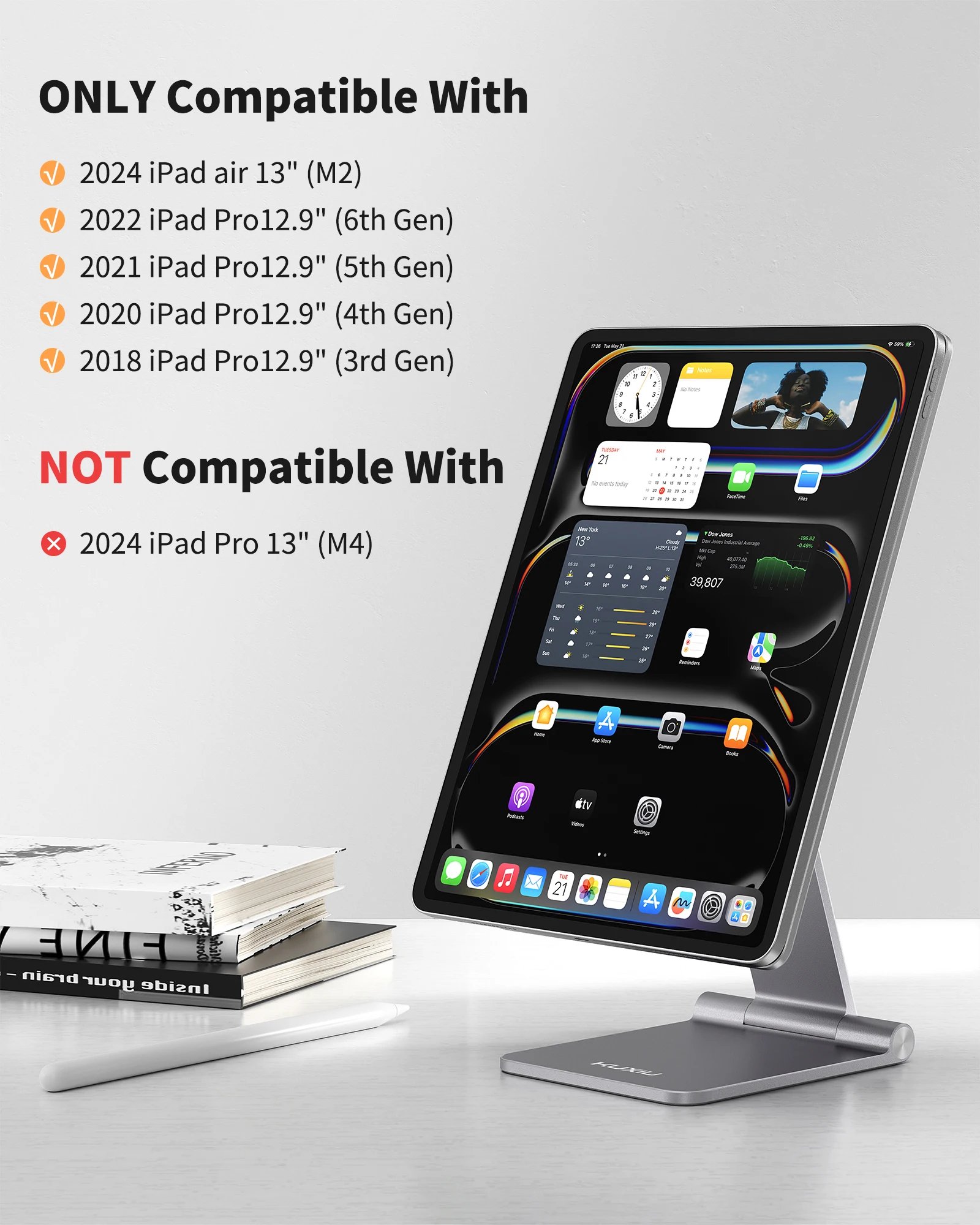 KUXIU Magnetic Stand For iPad Pro 11/13 M4 (2024)，iPad Pro 11/12.9 inch，iPad Air 5/4th，360° Adjustab Foldable Tablet Desk Stand