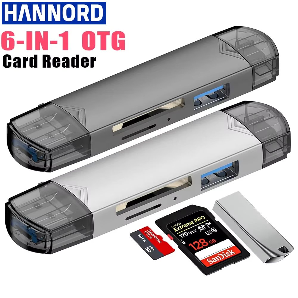 OTG 6 in 1 Type C SD TF Card Reader Micro USB Flash Drive Adapter 5Gbps High Speed Transfer Multifunctional Card Reader