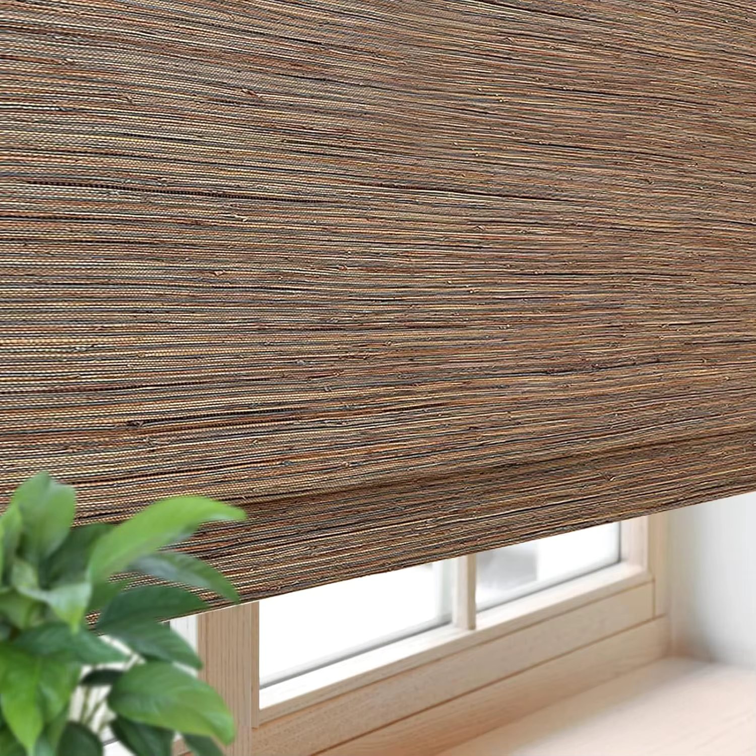 Cordless Blackout Bamboo Roman Blinds Roll-Up Natural Woven Shades with 6" H Valance Custom Light Filtering Bamboo Shades