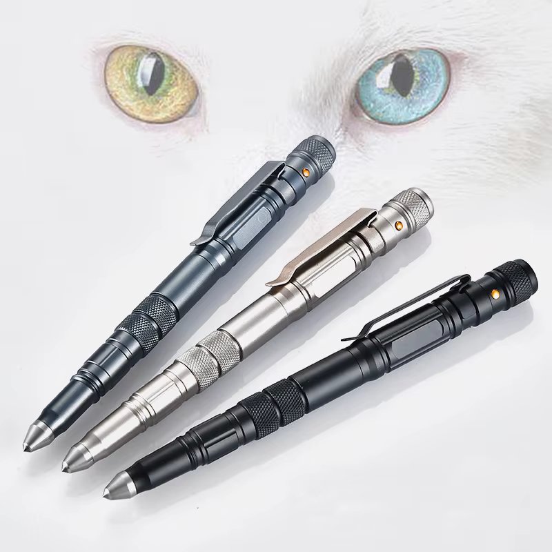 Multi-Function Military Self Defense Tactical Pen Emergency Flashlight Strobe Bottle Opener Window Breaker Outdoor Survival EDC