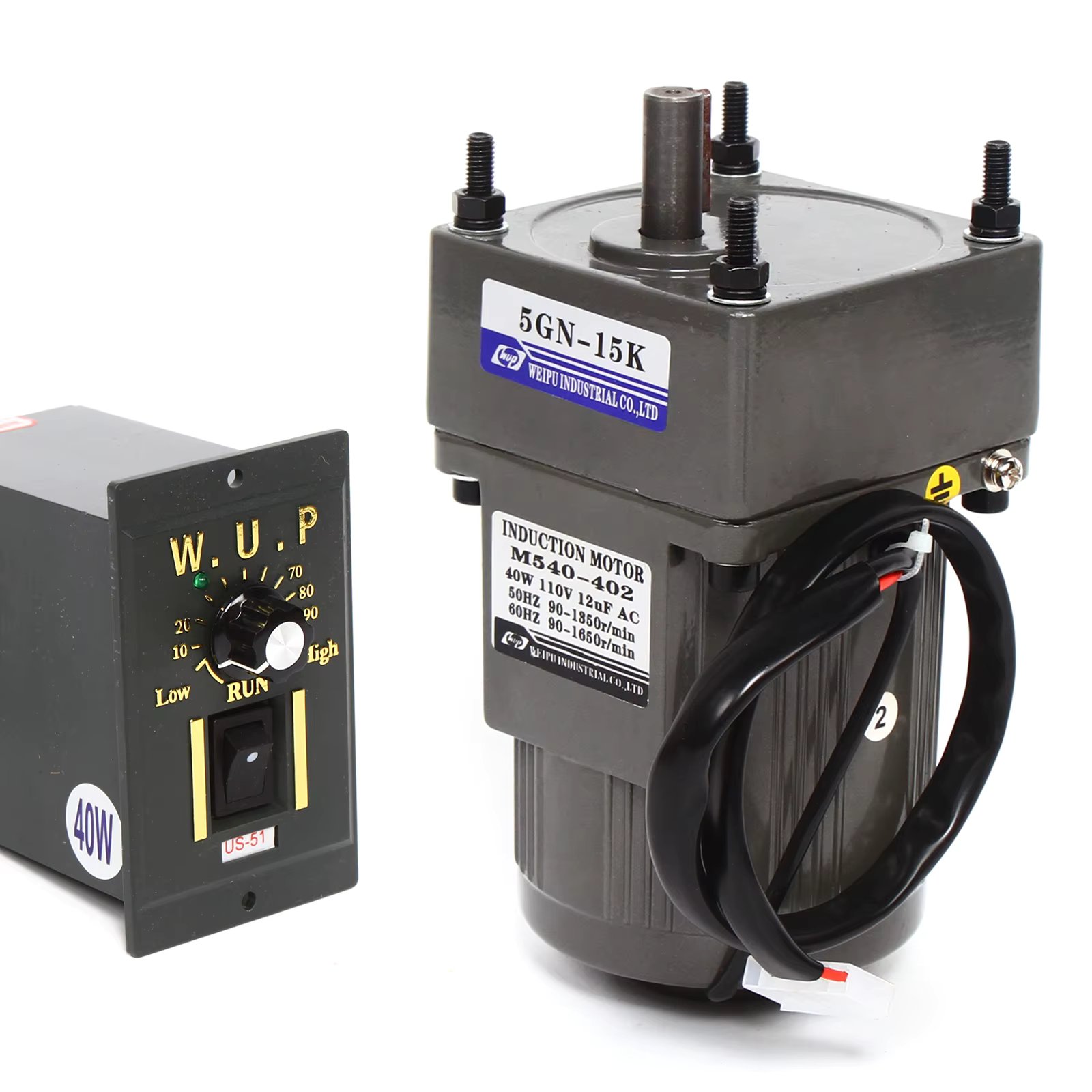 220V Single Phase Electric 40/90W AC Motor 90/27RPM With Speed Controller