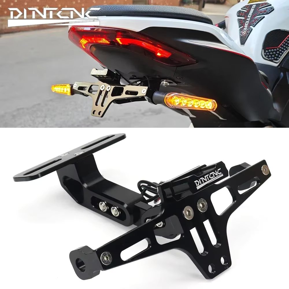 Rear License Plate Bracket Foldable Adjustable Motorcycle Universal CNC Aluminum LED Signal Light Accessories Turn Signal Frame